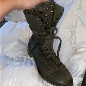 Olive green combat boots